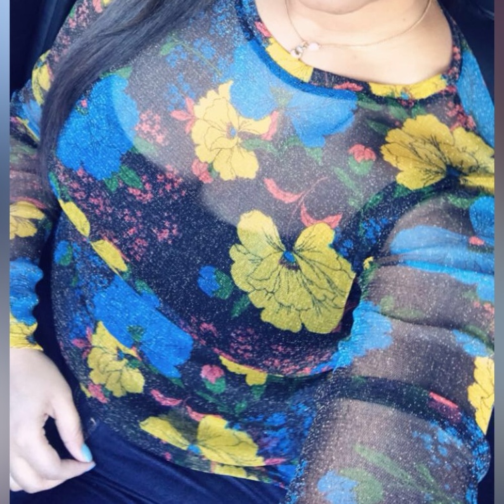 Zara Floral Sheer Blouse - Blue and Yellow